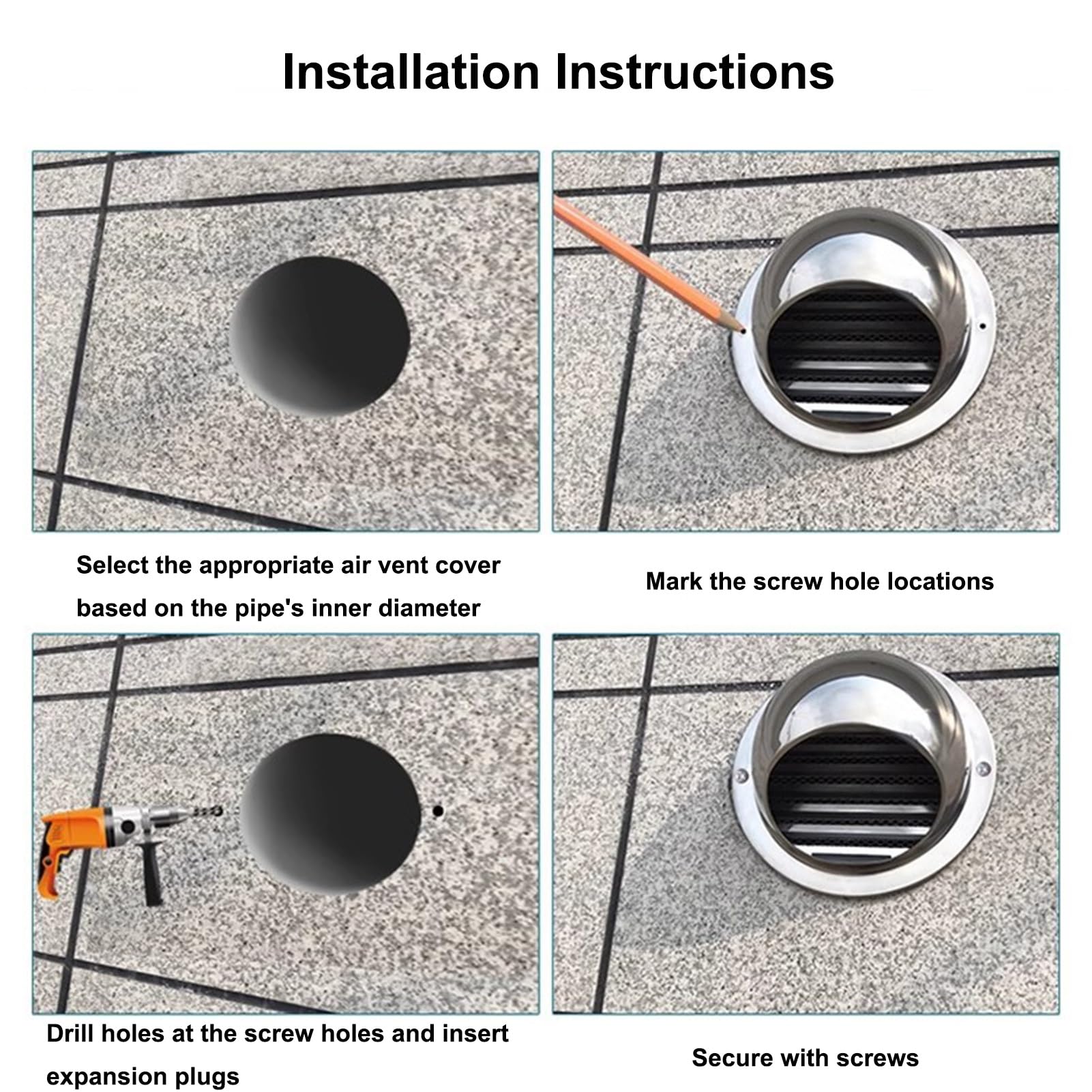 2 x Grille D'Aération Hotte en Acier Inoxydable avec Plaque de Protection en Maille Gants, Grille de Ventilation pour Pot D'échappement de Mur Extérieur(190mm/7.5inch)