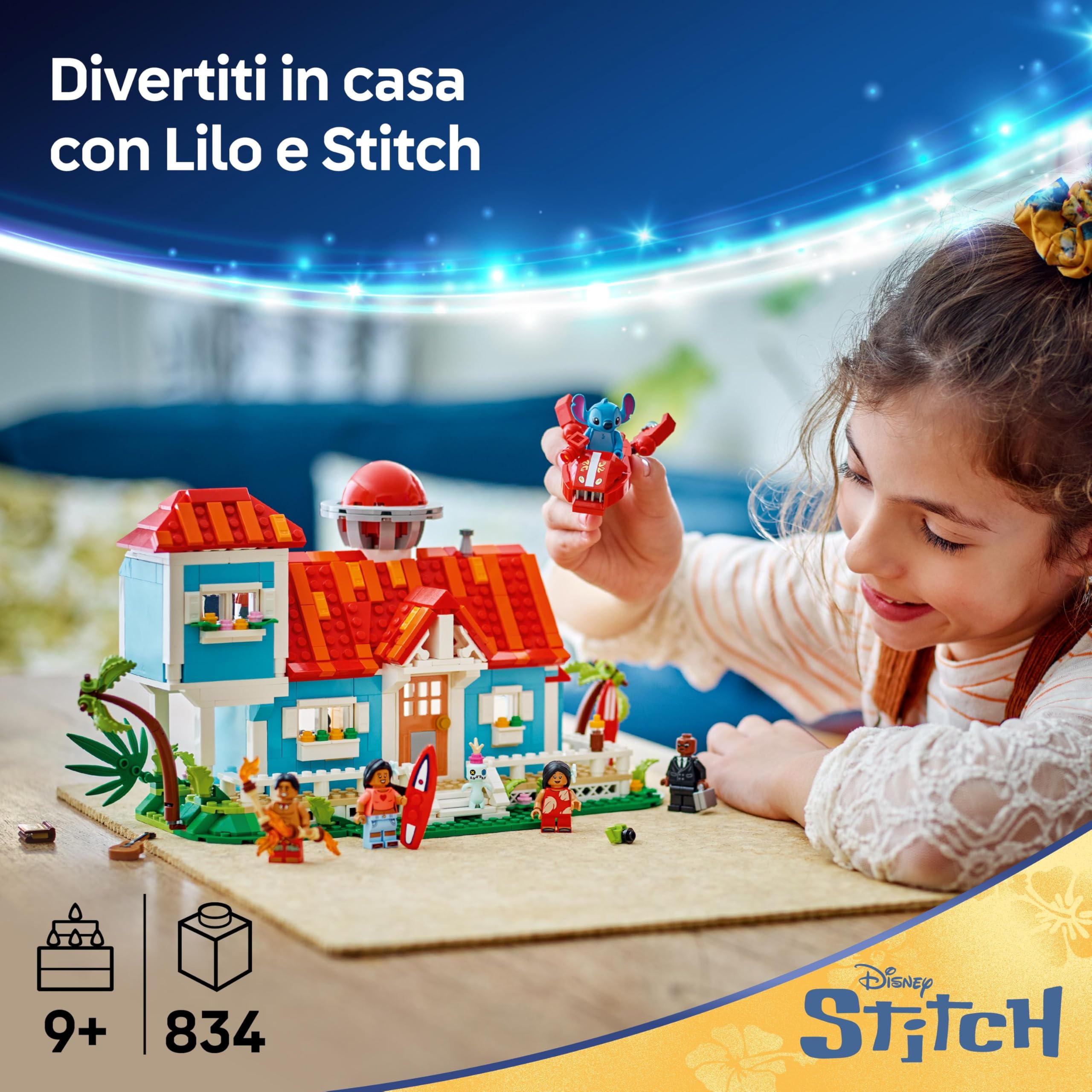 LEGO | Disney Casa sulla Spiaggia di Lilo e Stitch - Modellino Giocattolo con 6 Stanze, Osservatorio, Astronave e 5 Minifigure, Giochi per Bambine e Bambini da 9 Anni, Idea Regalo di Compleanno 43268