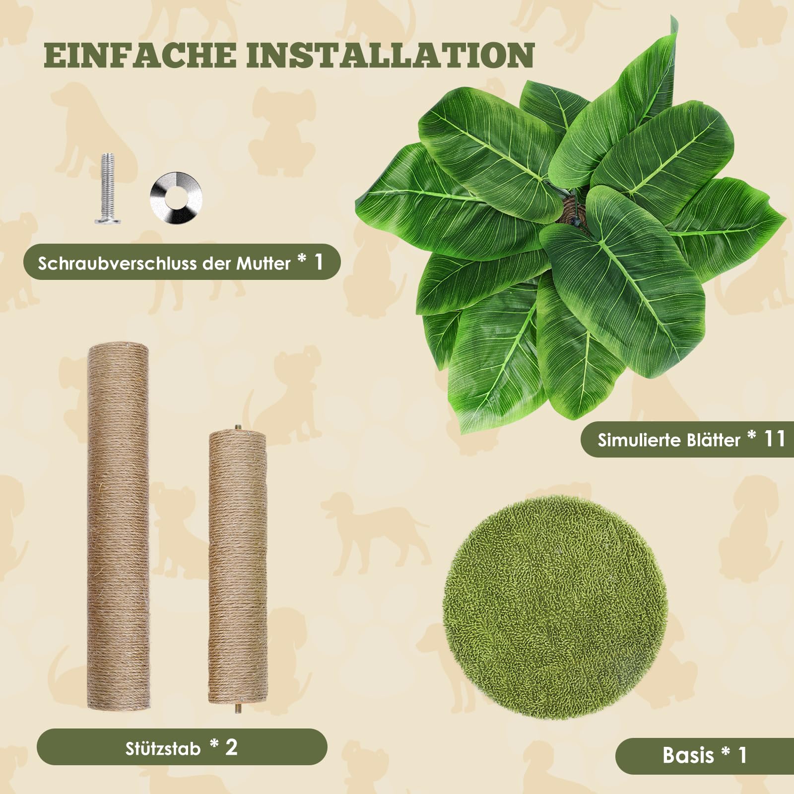 Tiragraffi Per Gatti HEVOL - Palo In Sisal Con Foglie E Palla, 85 Cm, Verde - Foto 10