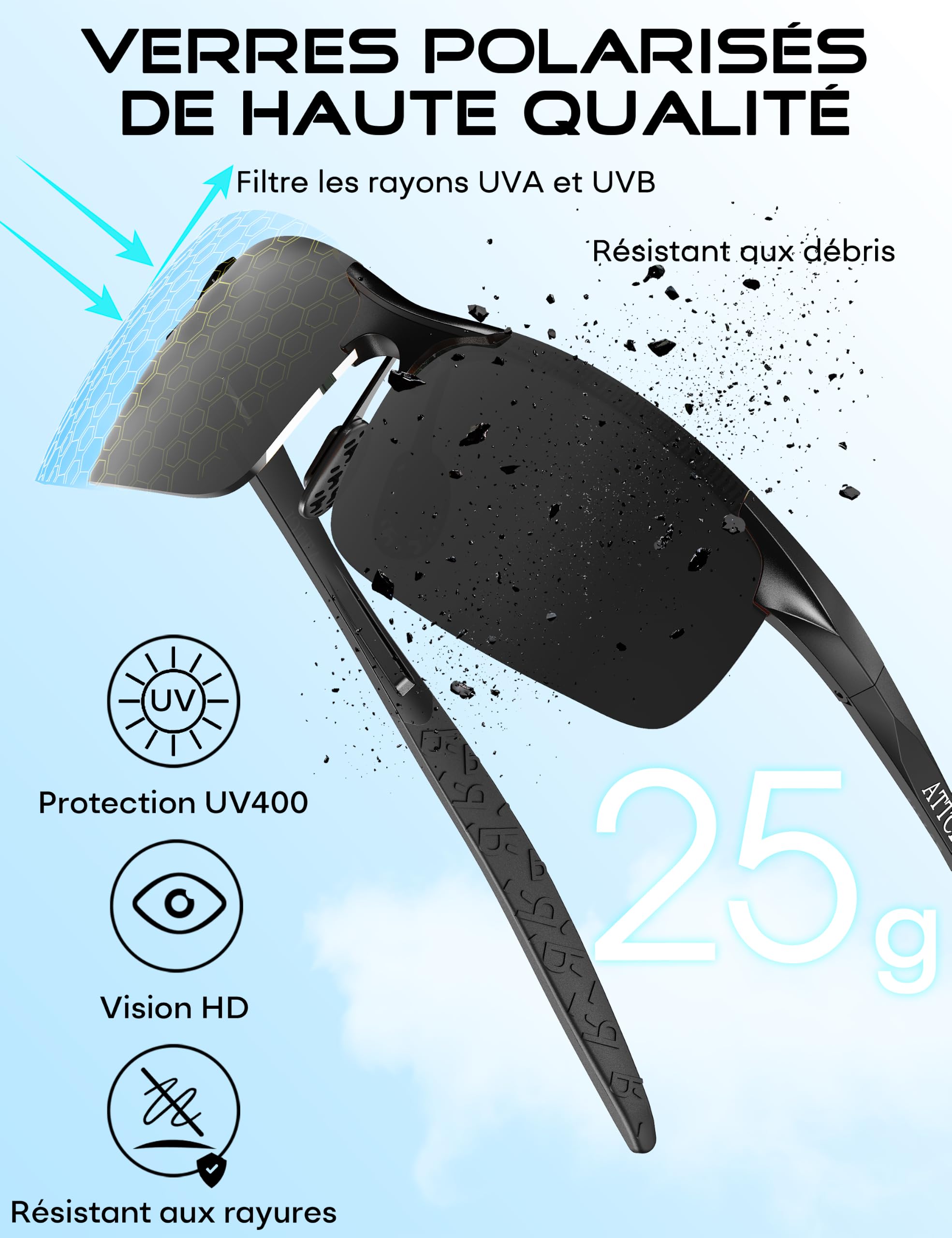 ATTCL Hommes Polarisées Sport Lunettes De Soleil Al-Mg Cadre métallique