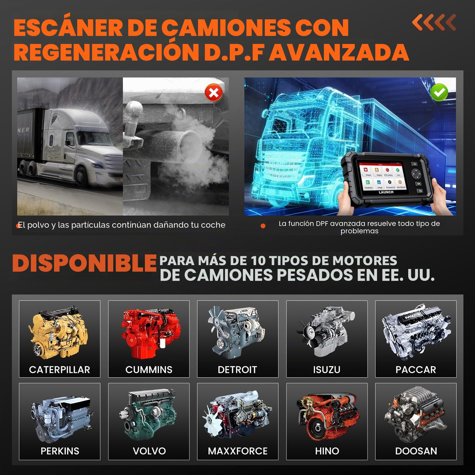 LAUNCH CRP129 HD Elite OBD2 Diagnosis Escáner for Camiones Pesados | Sistema Completo for Camiones, 7 Servicios de Restablecimiento for 99% Vehículos Comerciales. Herramienta OBD2 Diagnóstico.