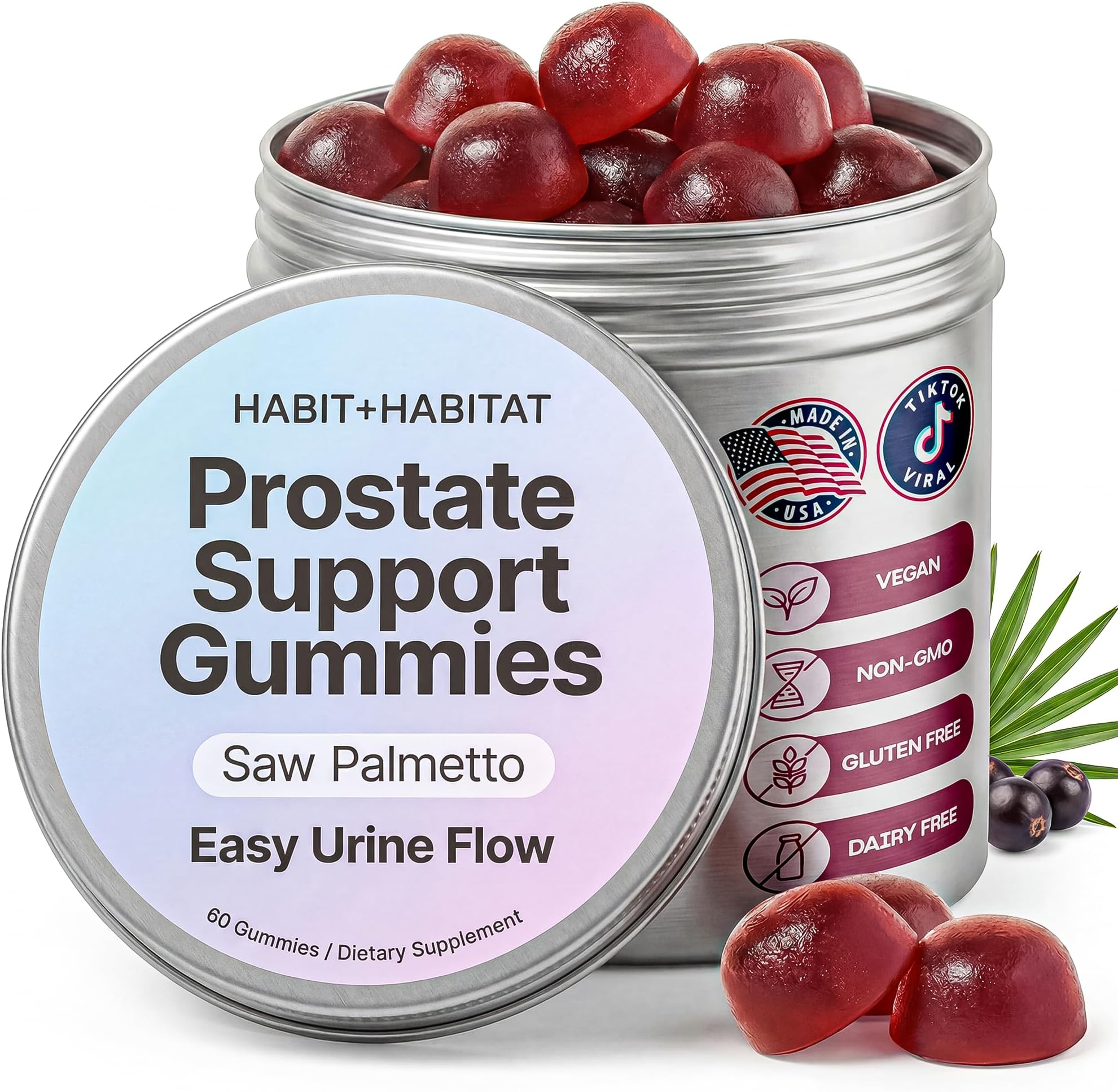 Prostate Health Gummies for Men & Women with Saw Palmetto & Lycopene - Prostate Supplements, Urinary Support, 9-in-1 Formula, Vegan, Gluten-Free, Non-GMO - 60 Gummies, 30 Day Supply
