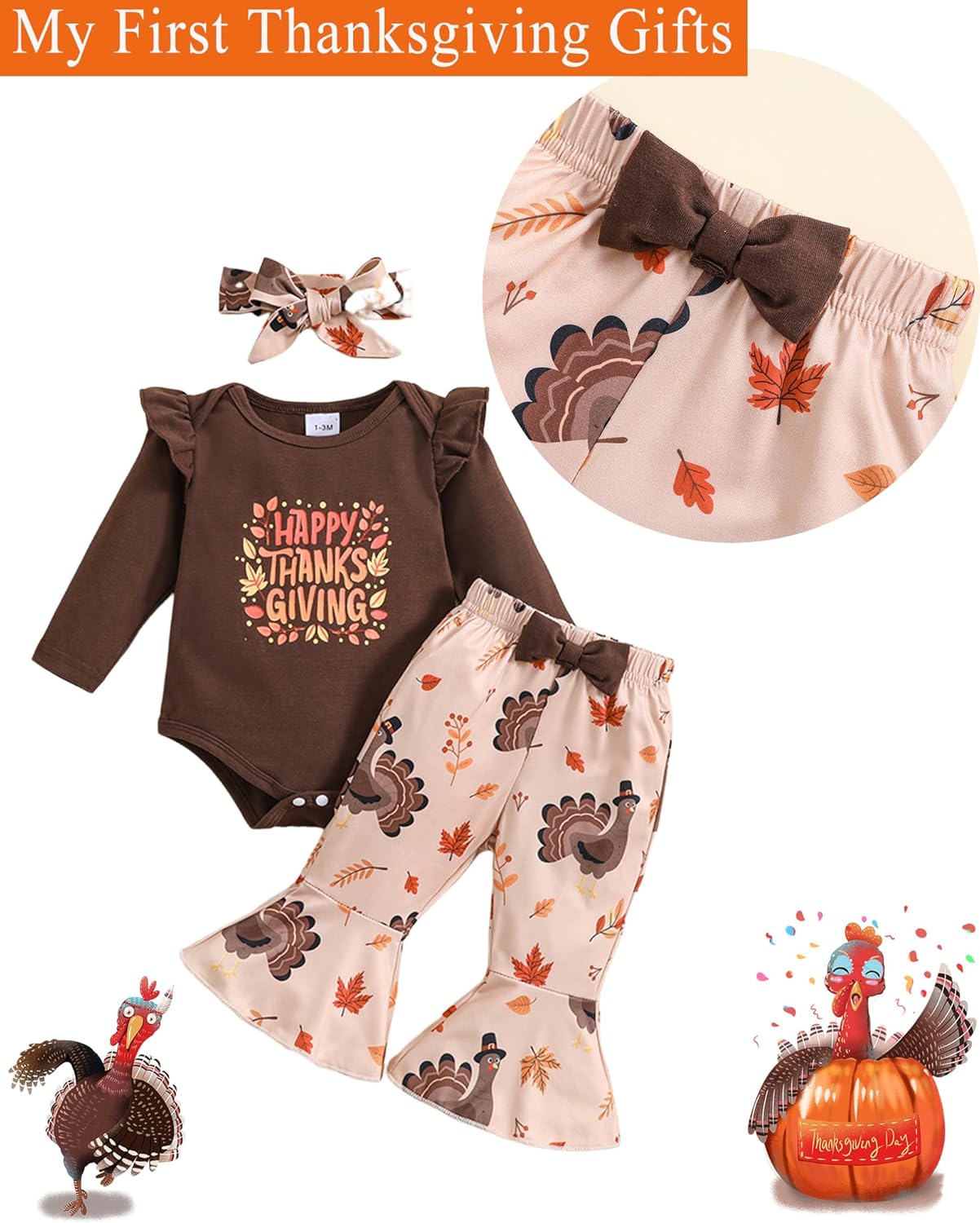 Baby Girl Clothes Newborn Infant Outfits Cute Summer Clothes Spring Romper Set+Hat+Headband - Image 5