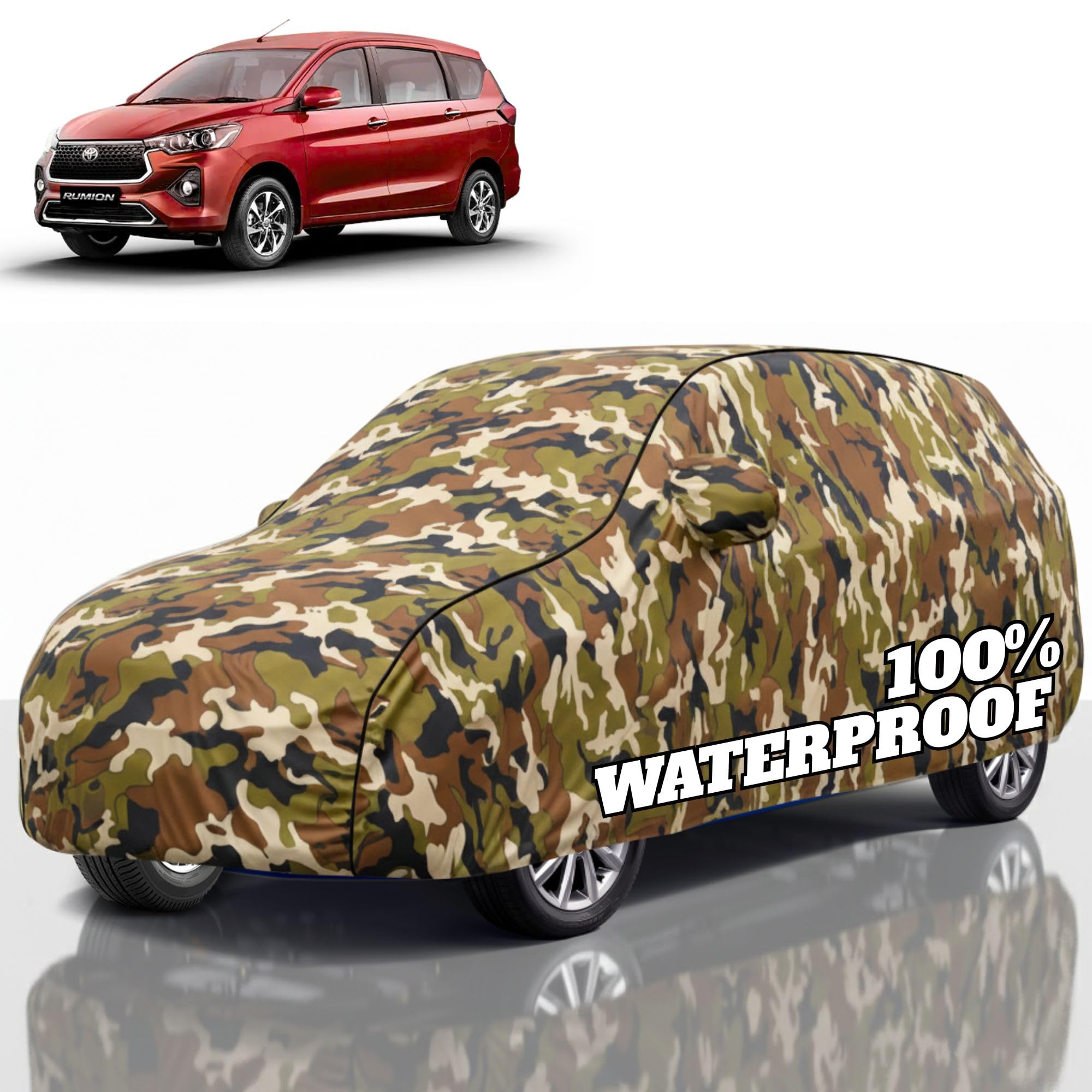 Premium Polyester Car Cover Rumion All-Weather Protection from Rain, Dust &amp; Sun | UV Resistant Fabric | Full Body Secure Fit for Outdoor &amp; Indoor Parking Jungle