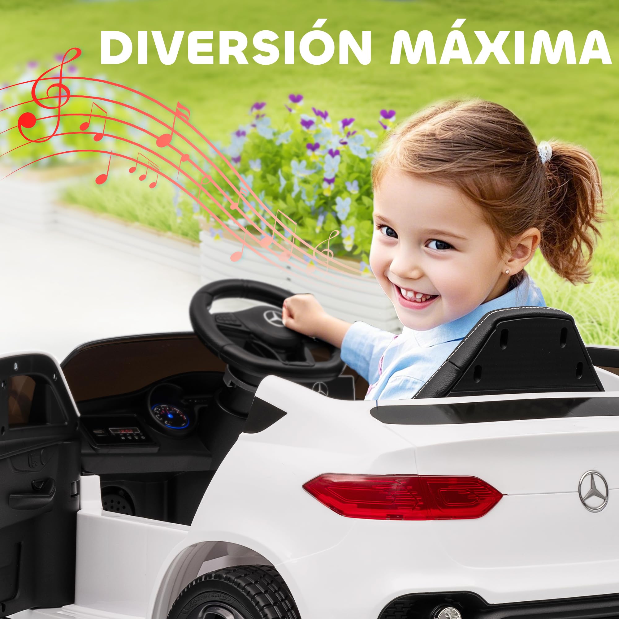 AIYAPLAY Coche Eléctrico para Niños Mercedes-Benz GLC, Coupé Coche de Batería 12V con Mando a Distancia 2,4 G Motor Doble Arranque Progresivo 3–5 km/h Uso 80 Min MP3 Bocina y Faros LED 3-6 Años Blanco — view 6