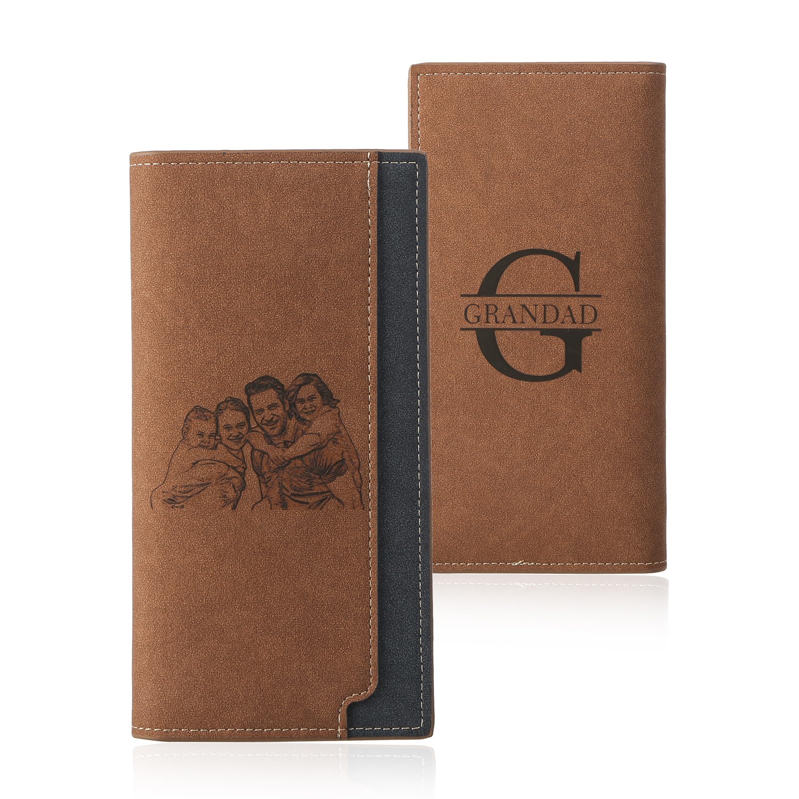Personalized Men's Photo Wallet – Custom Engraved Leather Wallet with Name or Picture – Gifts for Dad, Husband, Boyfriend – RFID Blocking Bifold Wallet for Anniversary, Father’s Day, Christmas (Brown)