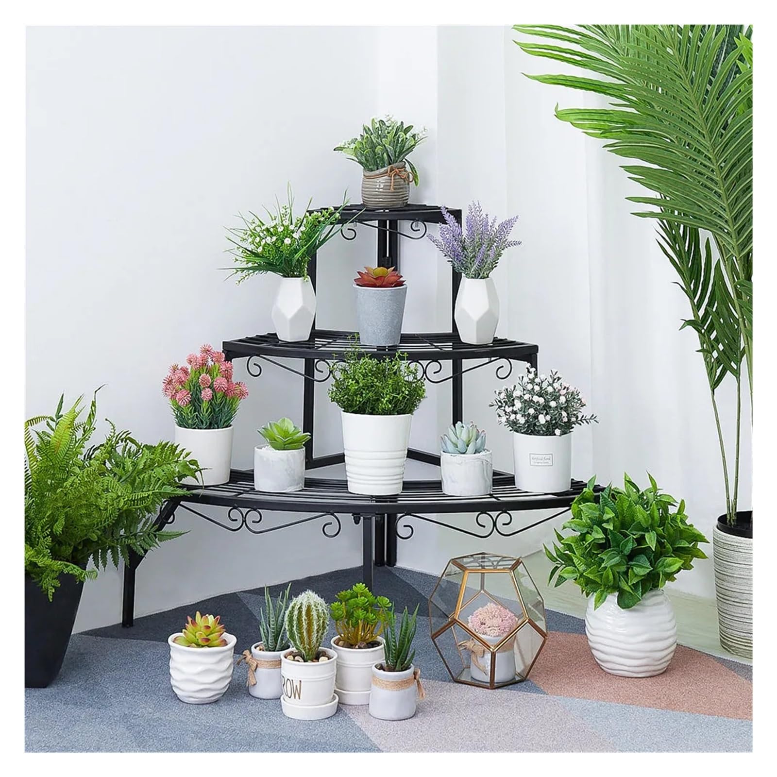 IOPKLYTF Plant Stand 3-Tier Metal Plant Stand Corner Shelf Holder