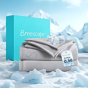 Breescape Cooling Sheet Set Twin XL Size - BlendTek™ Dry & Cool Technology for Hot Sleepers and Night Sweats, Q-Max>0.46 Tech, Deep Pocket Up to 18", 360° Elastic Band, Misty Gray