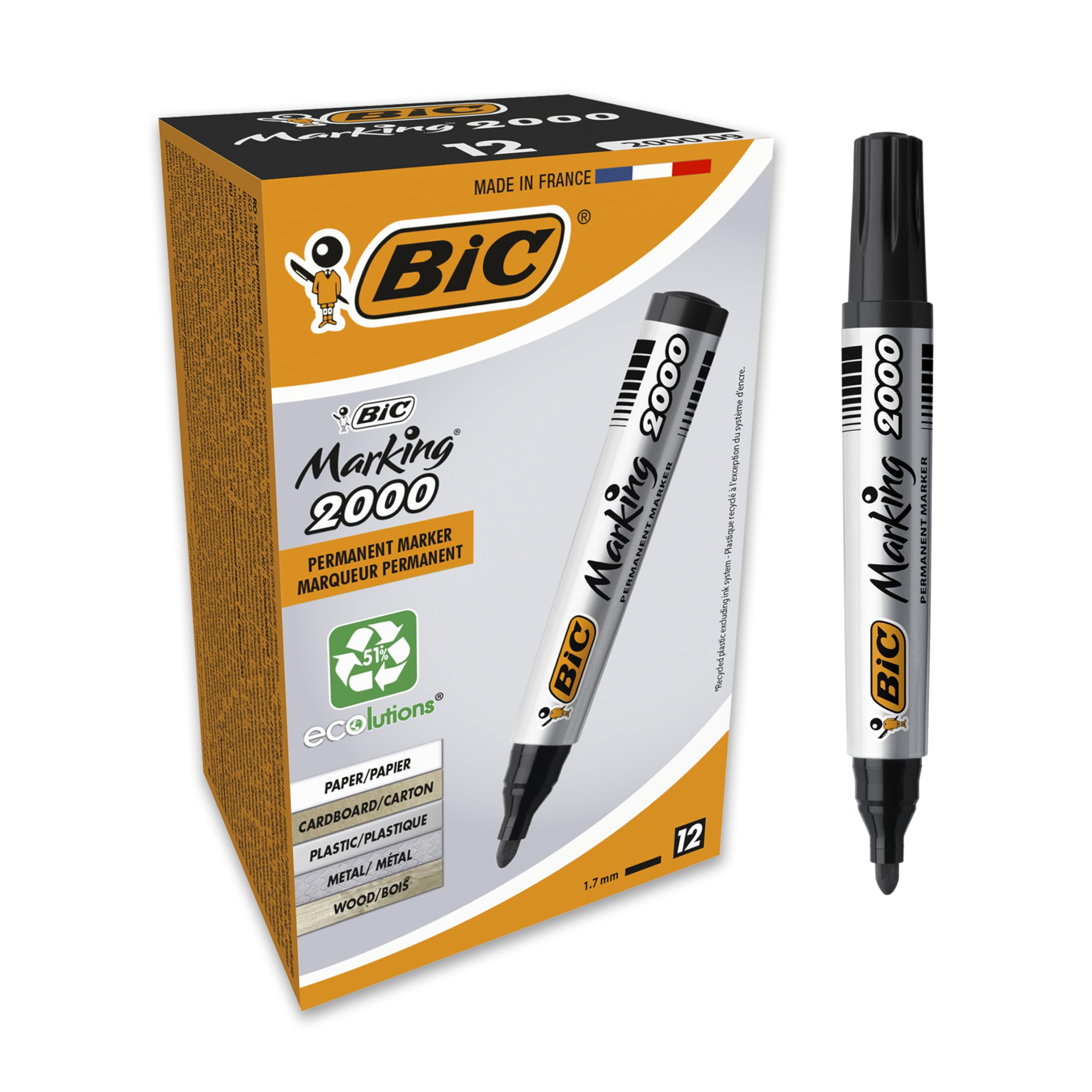 Bic Marking 2000 Ecolutions 8209153 Markery, Czarny, 12 szt.