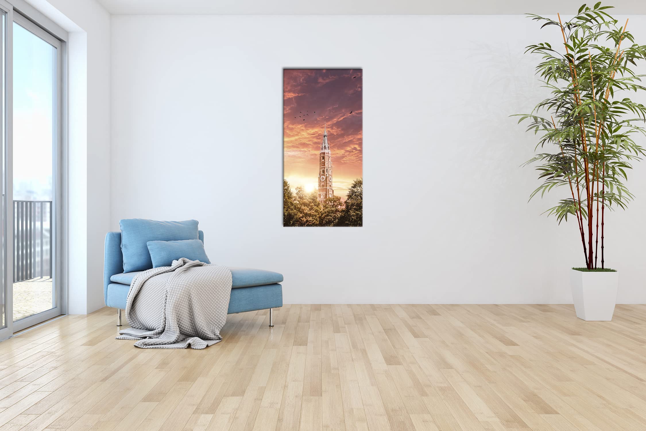 Martinskirche bei Sonenaufgang Panorama 120 x 60 cm jako obraz na płótnie, motyw oprawiony na ramie z prawdziwego drewna, wysokiej jakości druk cyfrowy z ramą