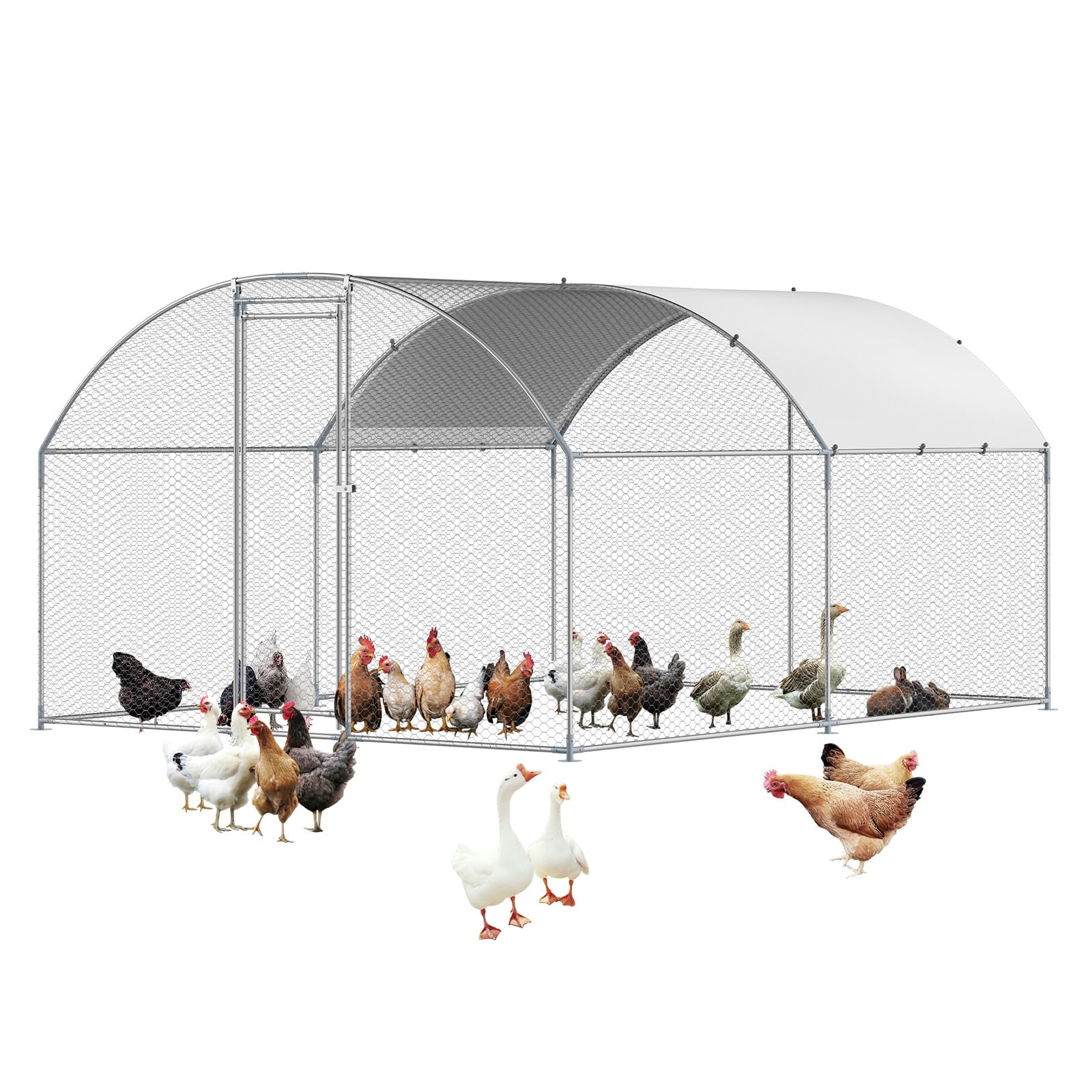 VEVOR Large Metal Chicken Coop with Run, 13.1 x 9.8 x 6.6 ft Walk in Chicken Runs for Yard with Waterproof Cover, Dome Roof Large Poultry Cage for Hen House, Duck Coop and Rabbit Run