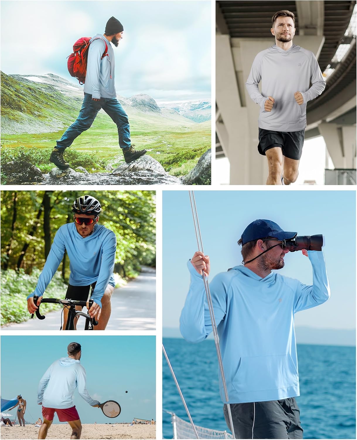 Roadbox Men's UPF 50+ Sun Hoodie Shirts, UV Protection Fishing Shirt with Pocket, Swim Hiking Rash Guard Long Sleeve Hoodies - Image 6
