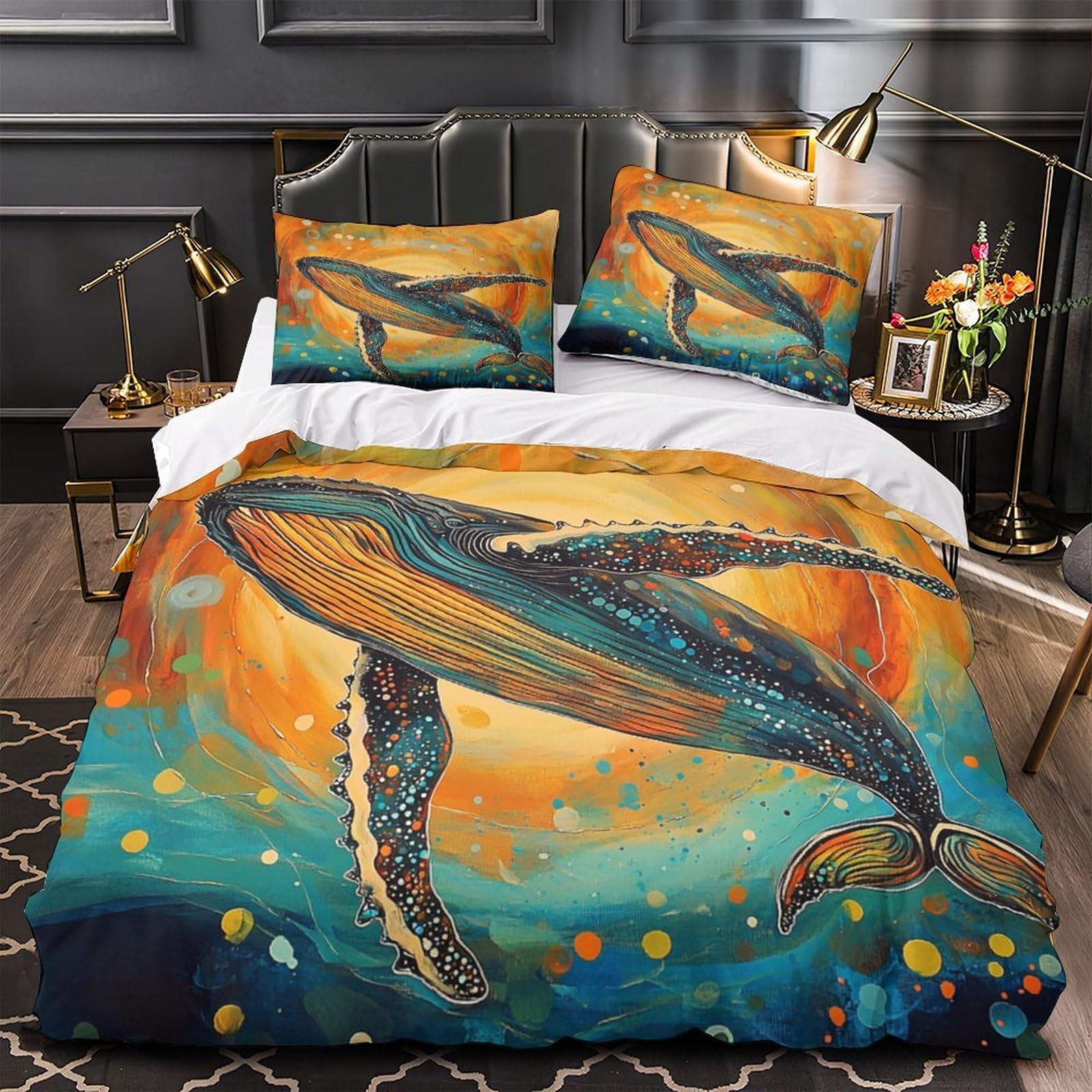 Parure de couette baleine 3D motif océan vibrant parure de lit imprimée en microfibre légère