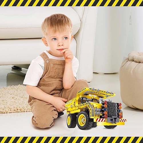 Miniatura 6 de 361 piezas 2 en 1 de hélice voladora modelo de avión y camión volquete, bloques de ladrillo de construcción, ingeniero transformador de bricolaje,