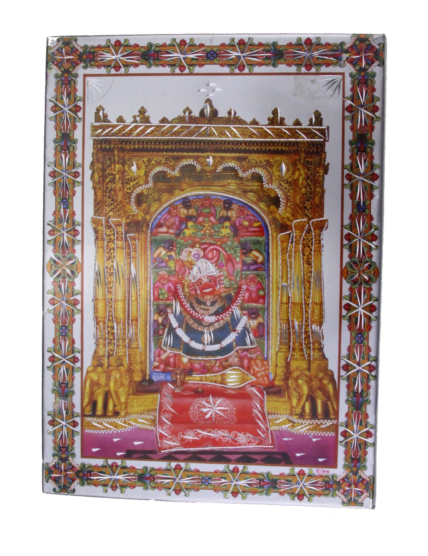 Indiabazaar Kashtbhanjan Hanuman Aluminium Hindu God Photo Frame Traditional Hanging 8”X11”