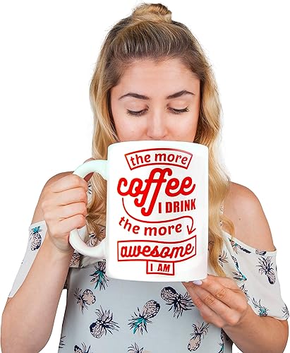 Miniatura 2 de BigMouth Inc. Taza de café con texto en inglés "The More Coffee I Drink the More Awesome I am", taza de café de tamaño gigante, 64 onzas, taza extra