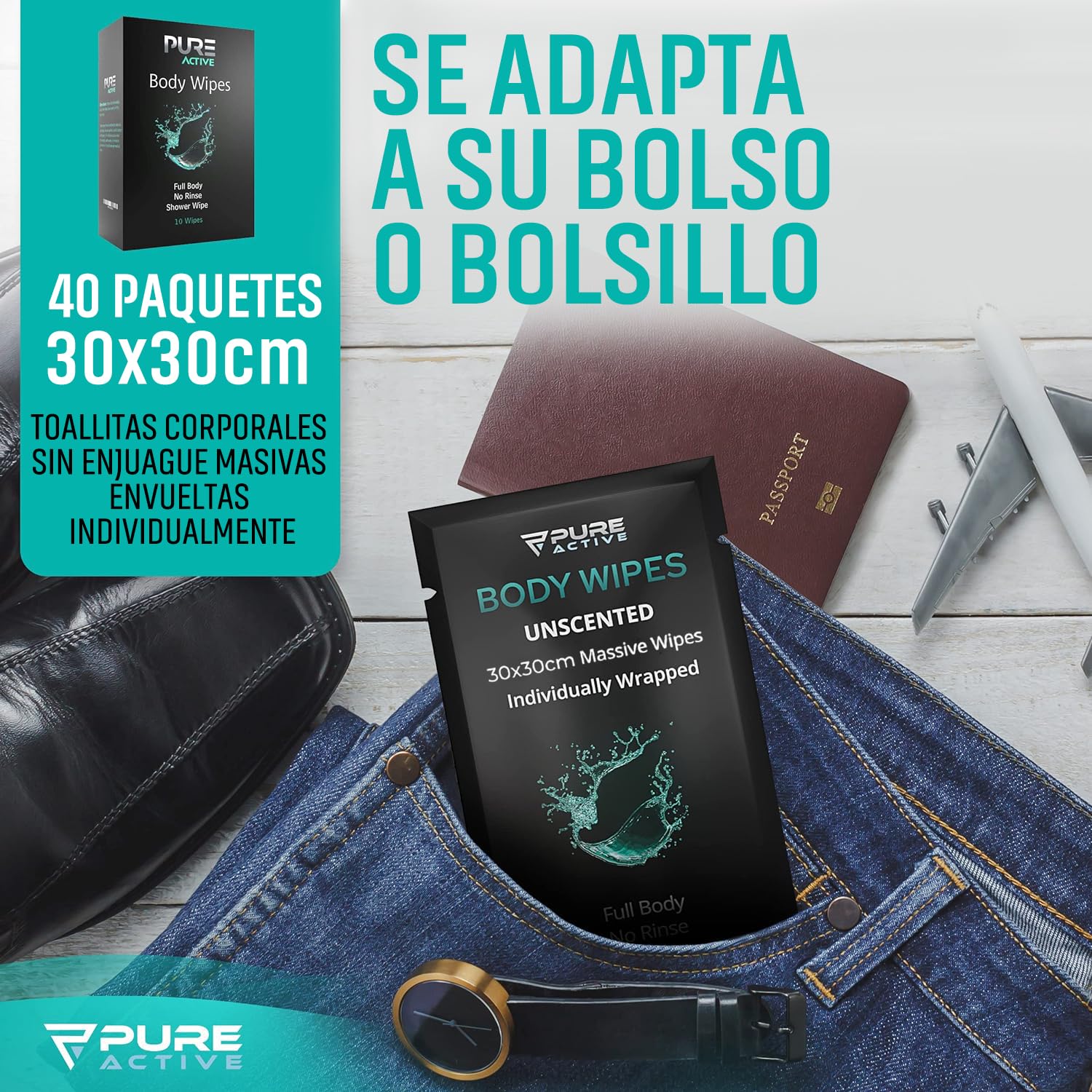 Individual Wipes (Sin perfume, 40 Toallitas XL)
