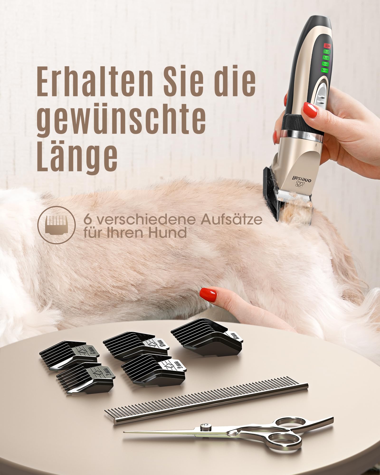 oneisall 4-in-1 & Leise Tierhaarschneidemaschine Set, IPX7 Wasserdicht 2000mAh Wiederaufladbar Schermaschine für Katzen Hunde mit dichtem Fell/Langhaar, Pfotentrimmer & Haarschneidemaschine Profi