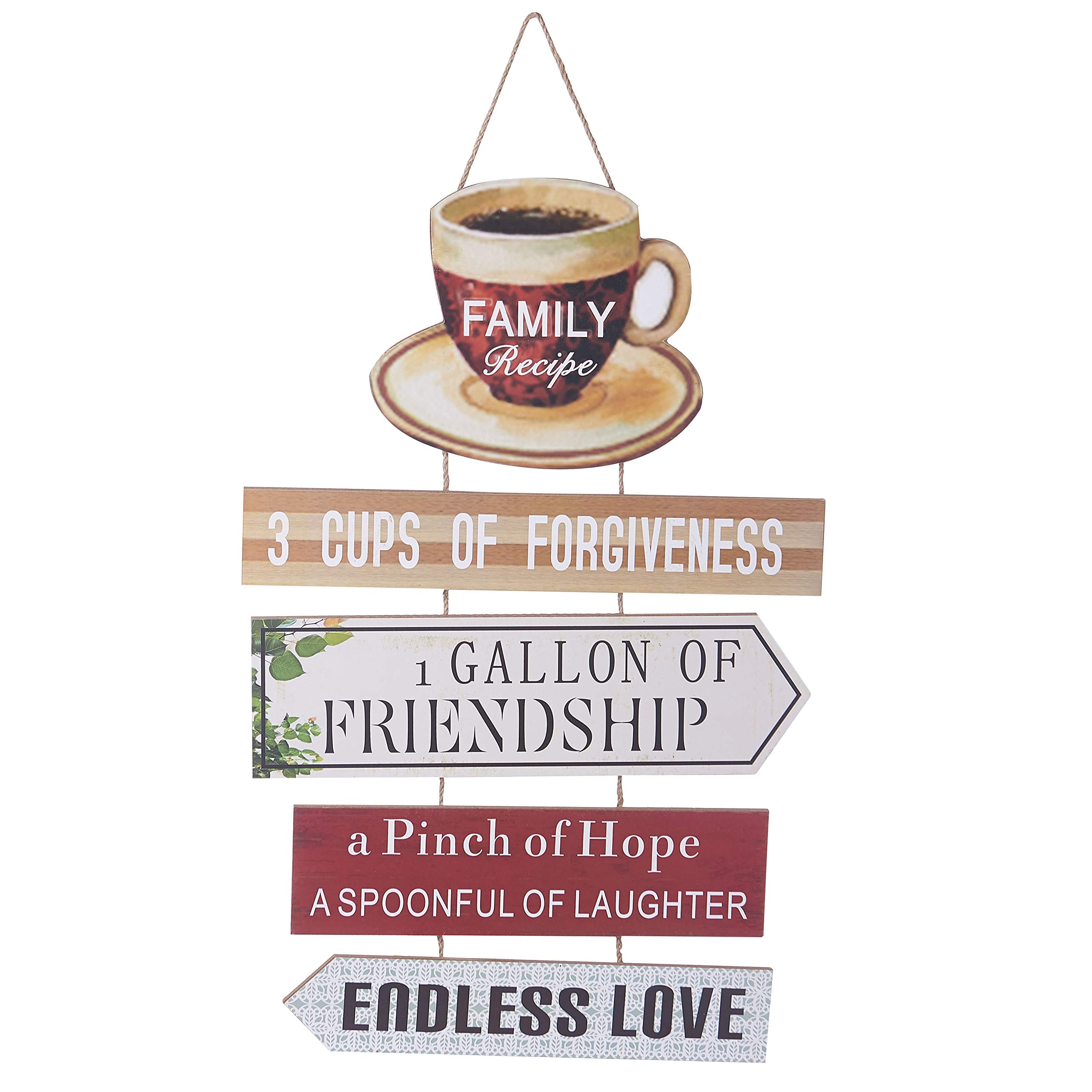 Chaomian Home Ornaments 21.6"x14" Wood Fun Decorative 5-Plate Coffee Cup Welcome Hanging Plaque Sign (Family Recipe)