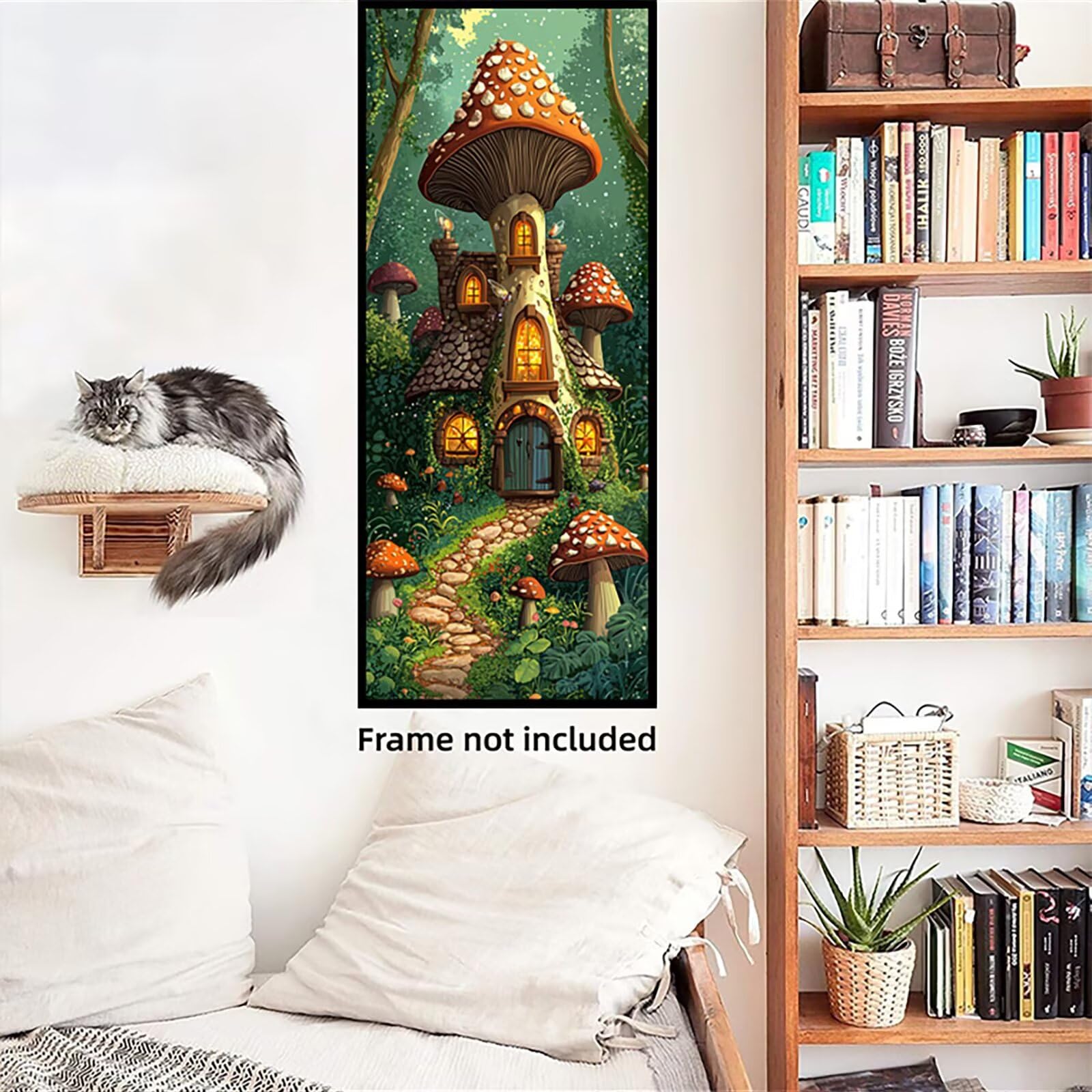Malen Nach Zahlen 50x150cm Leinwand Wald Malen Nach Zahlen Erwachsene mit Ohne Rahmen, DIY Kreativ Set für Erwachsene mit Pinseln und Acrylfarbe, Zimmer Deko Pilz Haus Landschaft Geschenk, P0M-281