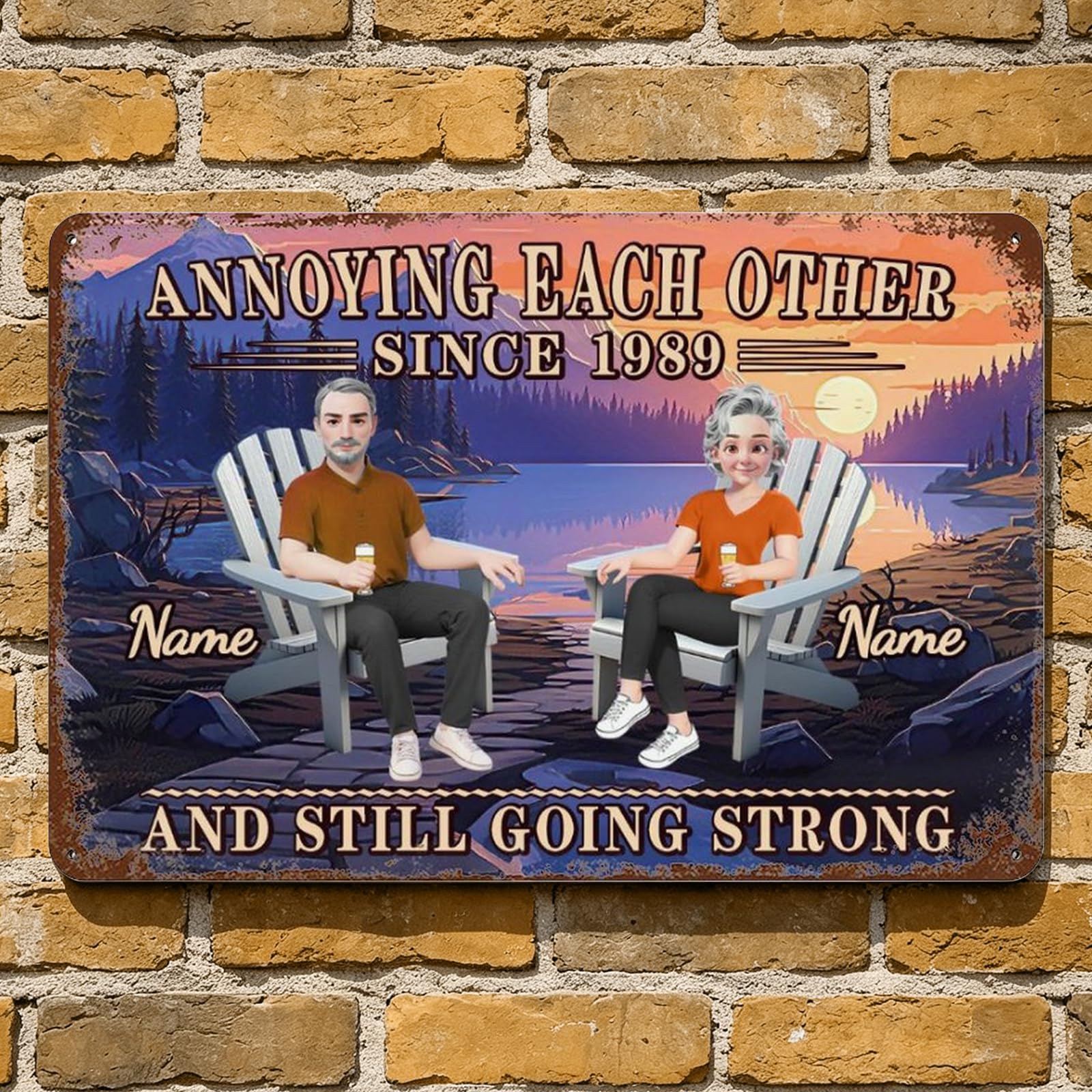 Personalized Annoying Each Other Since And Still Going Strong Couple Metal Sign Plaque Wall Art, Custom Name Old Couple Anniversary Metal Sign Home Decor Gifts For Him Her Wife Husband (style 08)