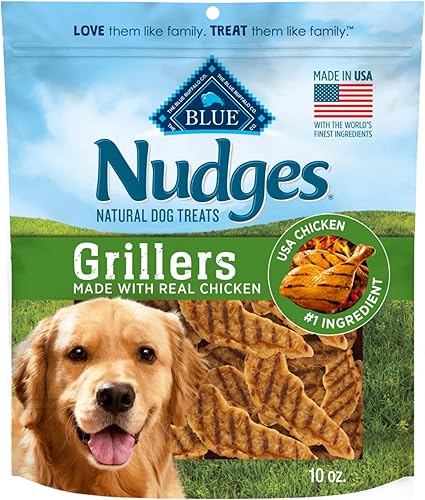 Blue Buffalo Nudges Grillers - Golosinas naturales para perros hechas con pollo real, fabricadas en los Estados Unidos, pollo, bolsa de 10 onzas