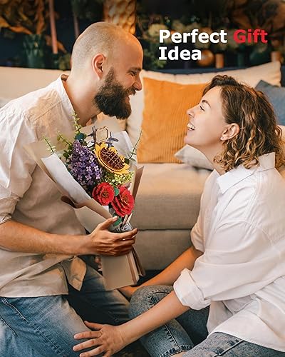 Miniatura 6 de Rompecabezas 3D de madera de ramo de flores modelo kit de construcción para adultos, flores de madera, colección botánica, juguete de construcción,