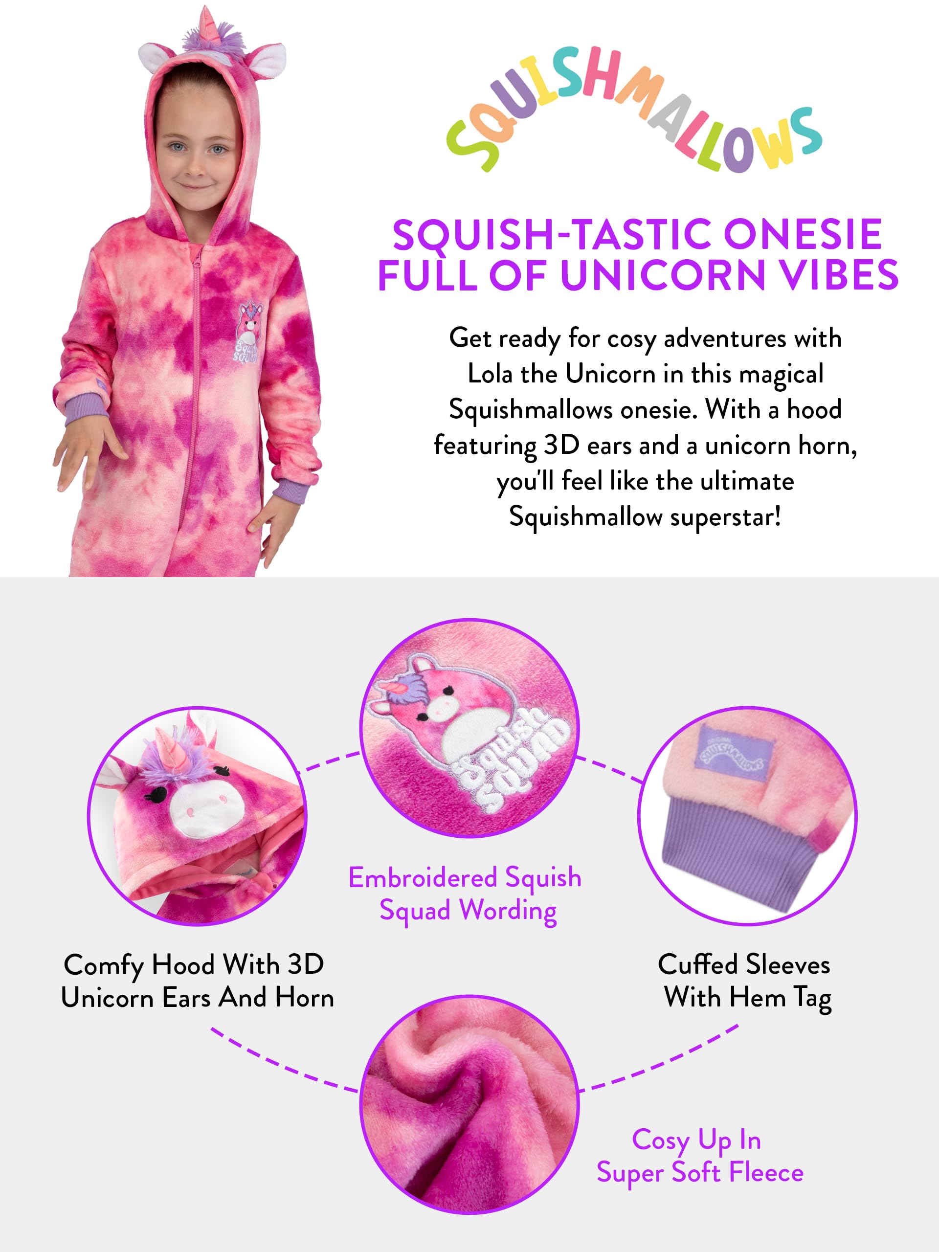 Squishmallows Pyjama Licorne Fille | Surpyjama Fille | Sombinaison Licorne Enfant | Licornes Surpyjama Polaire Enfant
