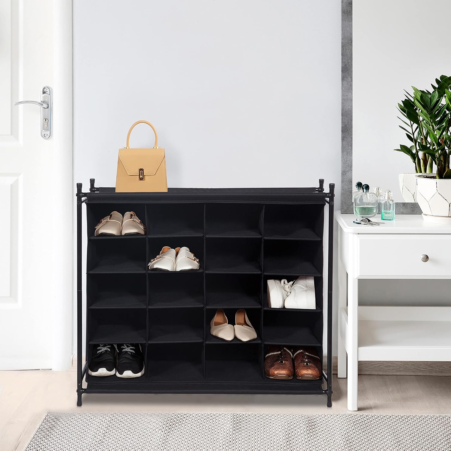 STORAGE MANIAC Stackable Shoe Cubby Organizer, Free Standing Shoe Cube Rack for Entryway, Bedroom, Apartment, Closet, 20-Cube Black