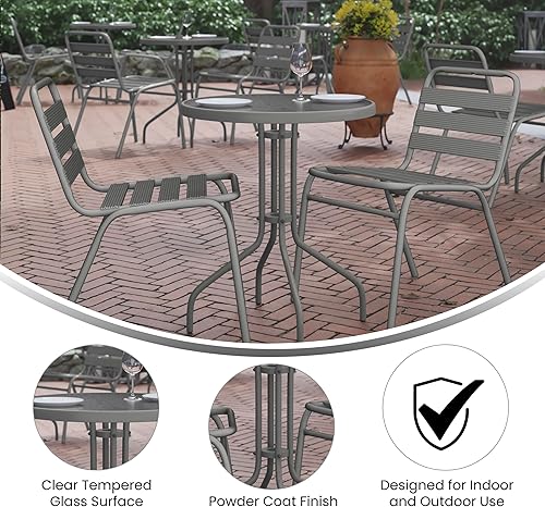 Miniatura 79 de Flash Furniture Bellamy - Mesa redonda de metal de vidrio templado de 23.75 pulgadas, color bronce Claro,Parte superior transparente/marco
