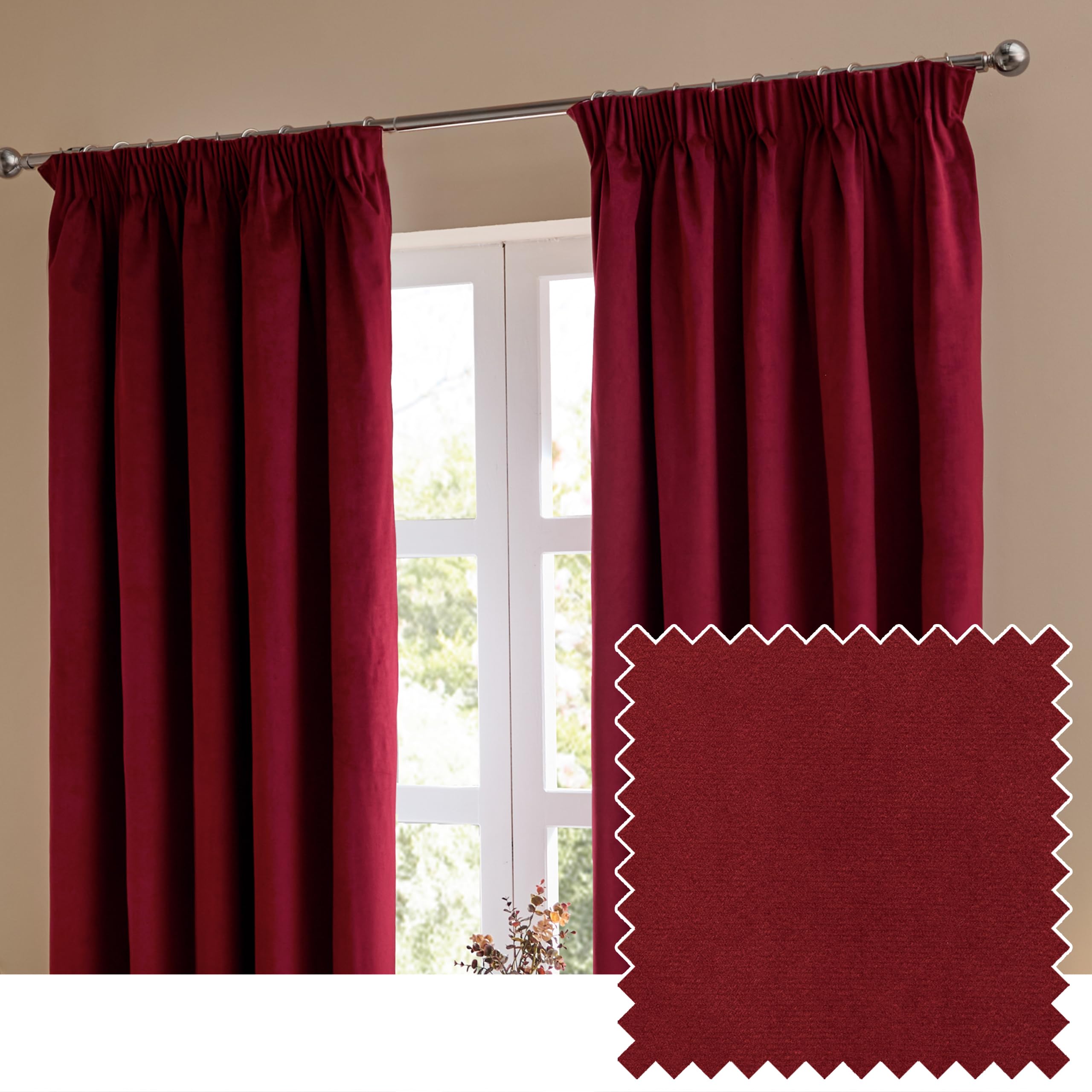 furn. The Ultimate Velvet Pencil Pleat Curtains (Red-117x183cm)
