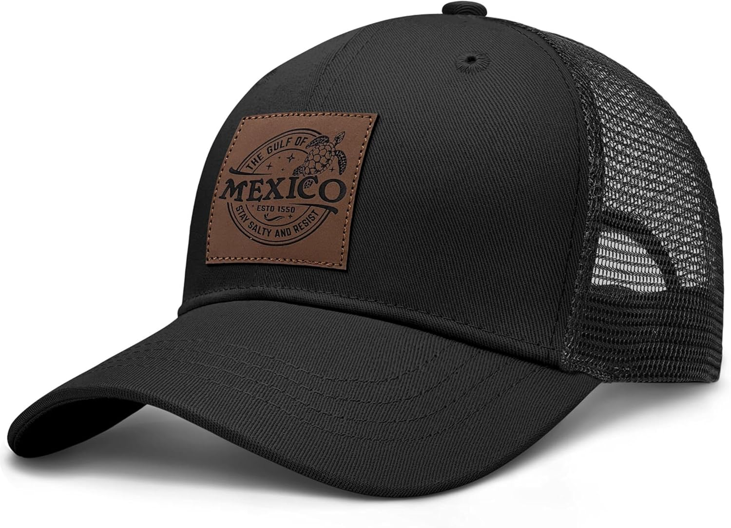 Save The Turtles Engraved Leather Patch Trucker Hat,Adjustable Mesh Caps for Men Women - Image 2