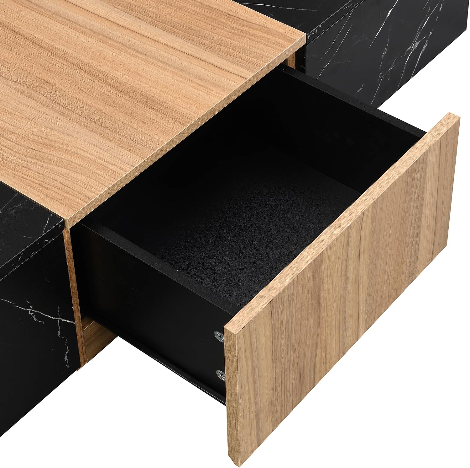 Merax TV Stand with Faux Marble&Walnut Wood Grain Finish for TVs up to 88'', Modern Free-Combination Entertainment Center with 4 Storage Drawers for Living Room, Black