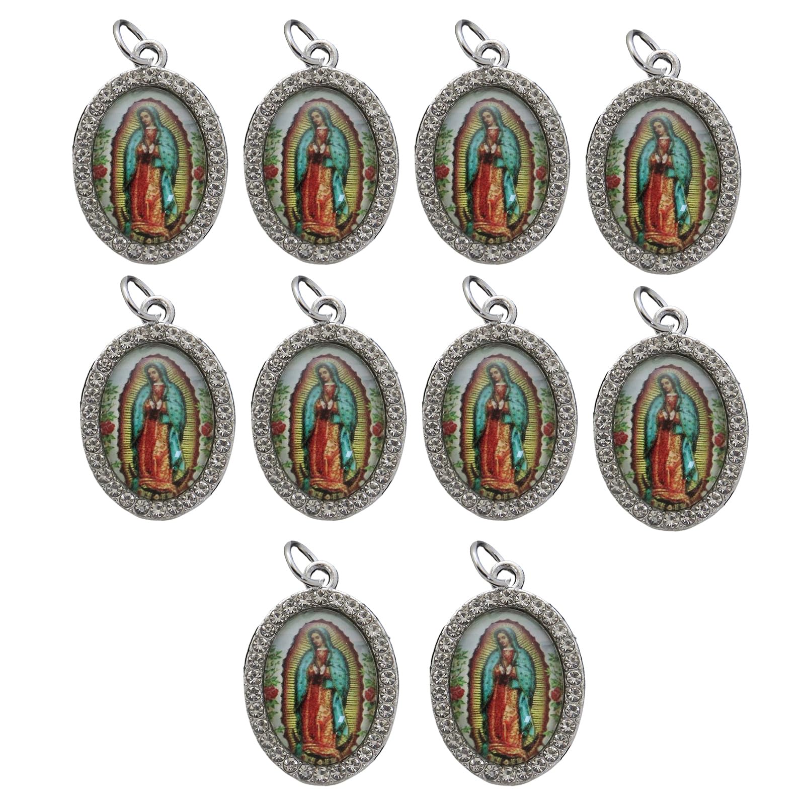 Tsophreniq 10Pcs Metal Rhinestones Religious Figure Oval Pendant Charm for Necklaces Keychains Bracelets Jewelry Making Pendant Charm
