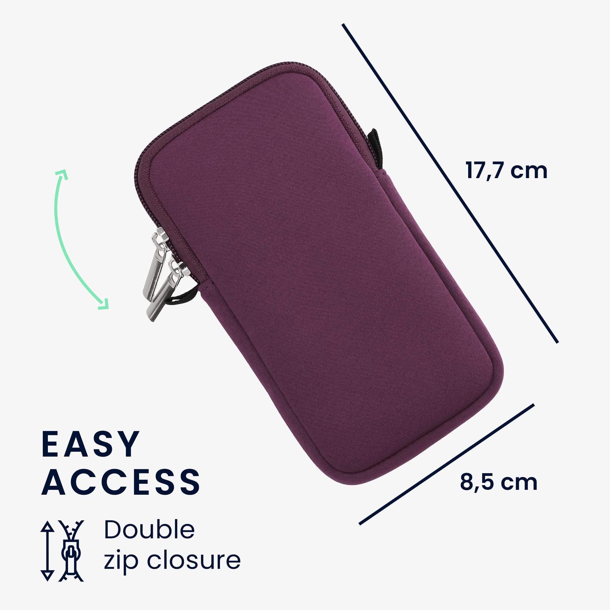 Housse De Protection En Néoprène Pour Smartphone XXL – Pochette 17,7 X 8,5 Cm, Fermeture Éclair, Bordeaux