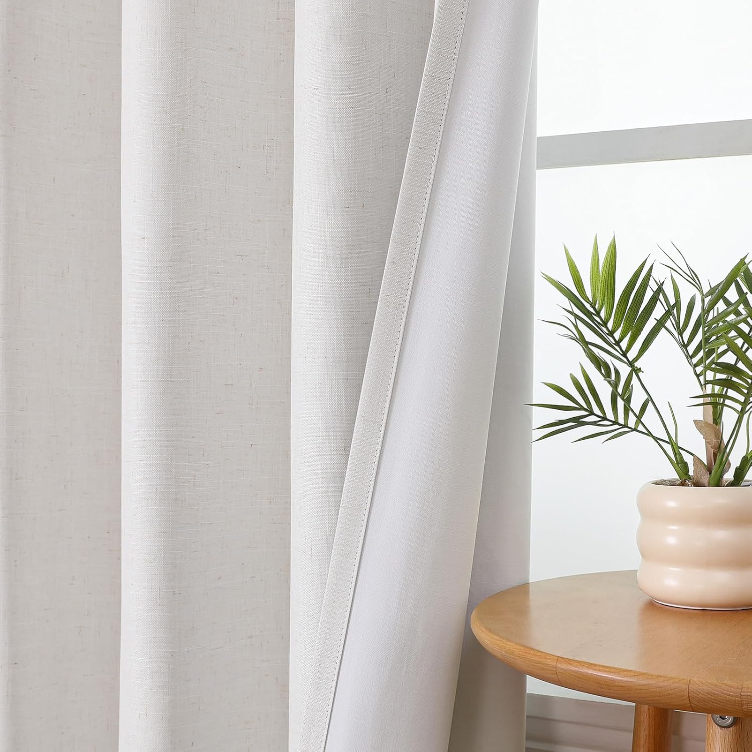 Joydeco White Linen Blackout Curtains 96 Inches Long 2 Panels Set, Full Light Blocking Window Curtains with Grommet for Living Room Bedroom, Thermal Insulated Room Darkening Drapes 52" W x 96" L