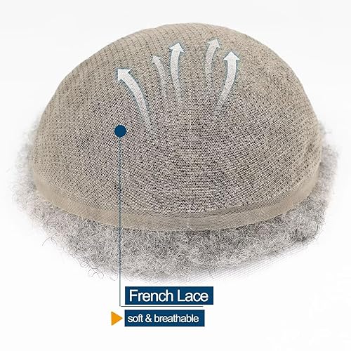 Miniatura 10 de HAPPY&CC Afro - Peluca de cabello humano tipo tupé para hombre, encaje suizo duradero con poliuretano para hombre, peluca de cabello humano indio de