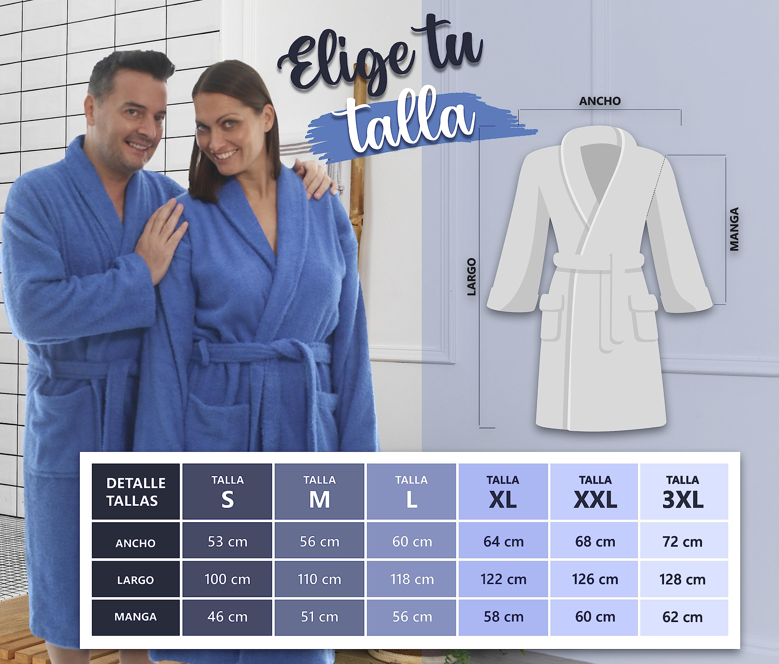 LEBENGOOD Albornoz Mujer 100% Algodón OEKO-TEX, Toalla Rizo Americano 450 gsm, Albornoces Juveniles, Ducha, Piscina, Bata Baño, Unisex,Hombre, Tallas S M L XL XXL 3XL