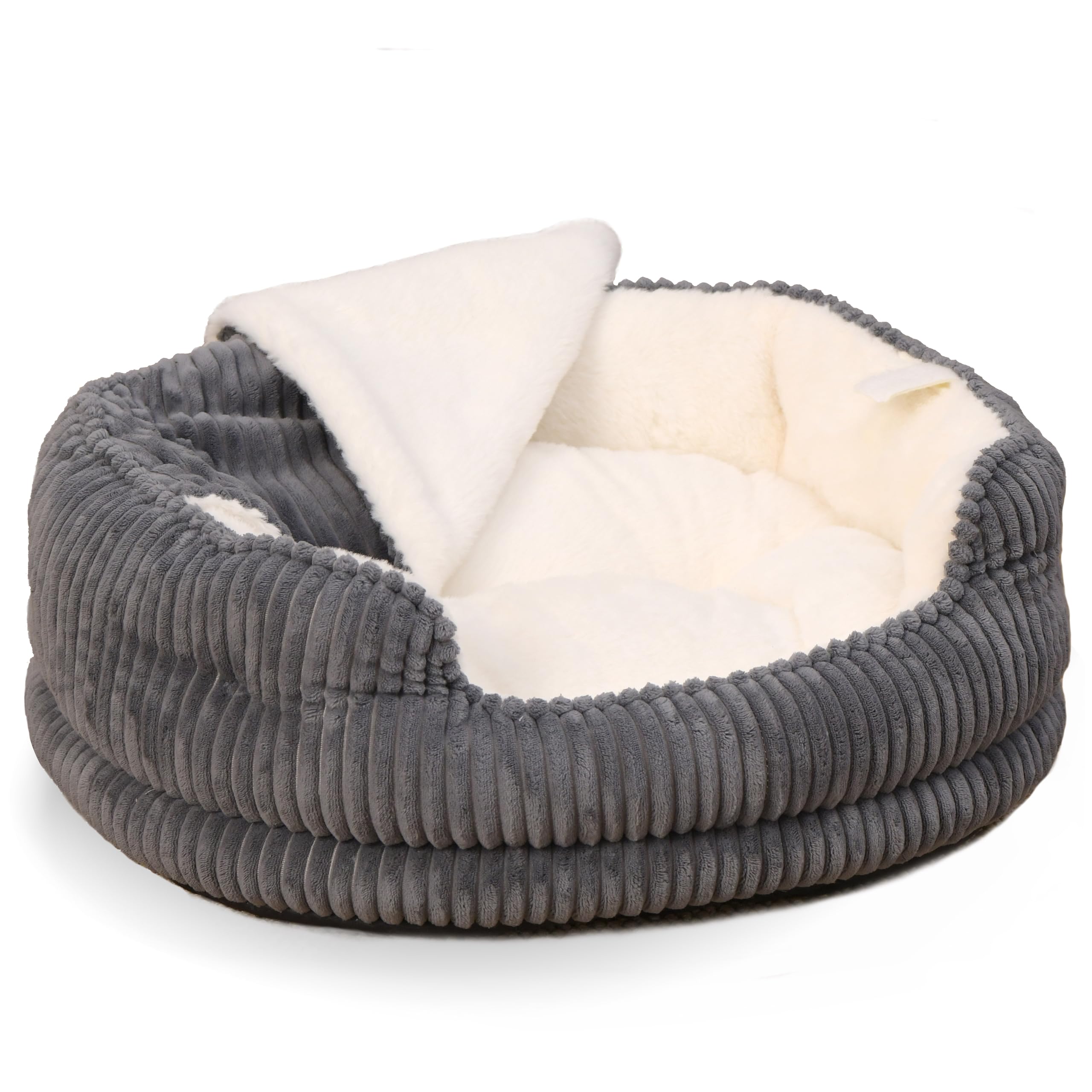 OMLIVLIES Cat Beds for Indoor Cats,with Soft Hooded Blanket.Comfortable Cute cat Bed,Removable Inner pad Washable with Non-Slip Bottom,Cozy Kitten?Small Dog Bed (Dark Grey)