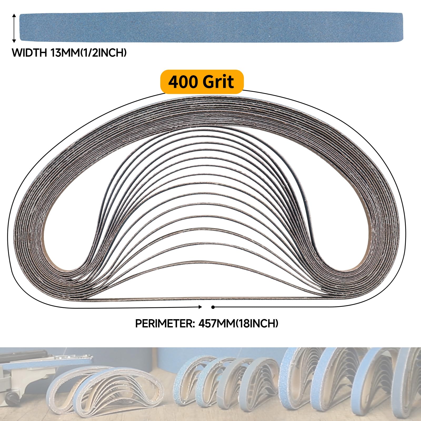 Shineboc Sanding Belt 13 x 457 mm, 40PCS Sander Belts 400 Grit for Polishing Metal Wood - Image 2