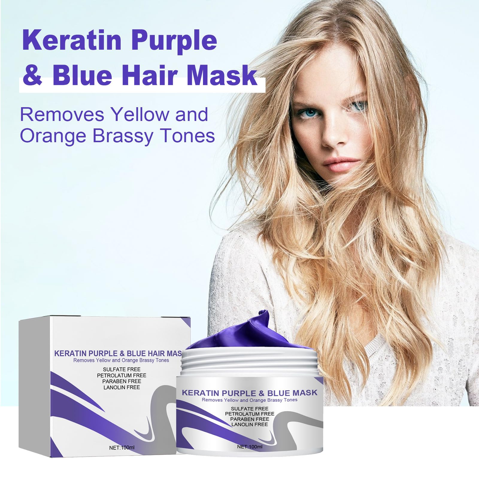 Keratin Purple Hair Mask,Hair Mask to Reduce Brassiness and Condition Dry,Toner for Blonde Platinum Silver Grey,Platinum and Silver Hair,Remove Yellow Tones & Condition Dry,100ML - Image 2