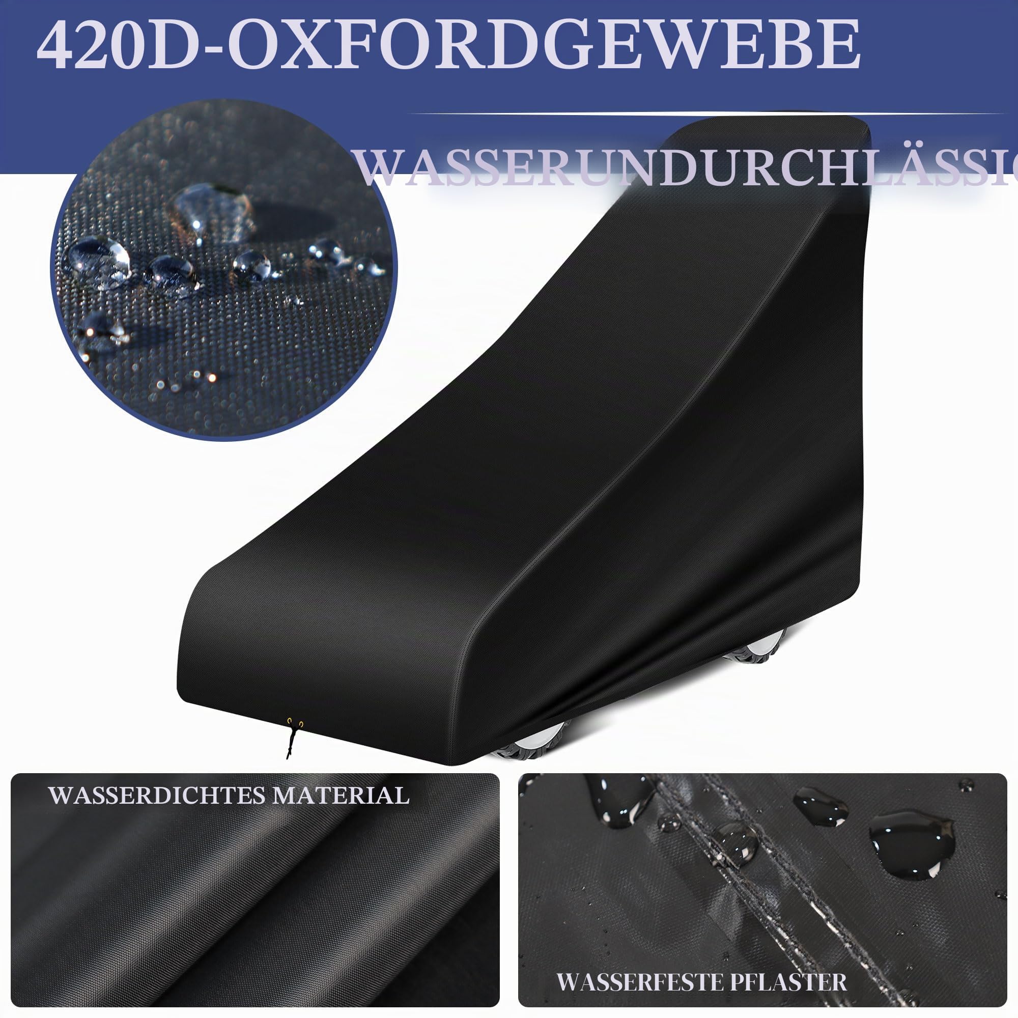 RICHIE Rasenmäher-Abdeckung, 140 x 56 x 103 cm, für den Außenbereich, wasserdicht, strapazierfähig, 420D-Oxford-Gewebe, Schubmäher-Abdeckung mit verstellbarem Kordelzug, winddicht, Anti-UV