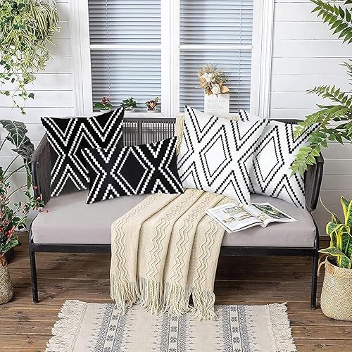 Miniatura 5 de Juego de 2 fundas de almohada de 18 x 18 pulgadas, mezcla de poliéster azteca de color blanco, cuadradas, decorativas, para sofá, cama (18 x 18