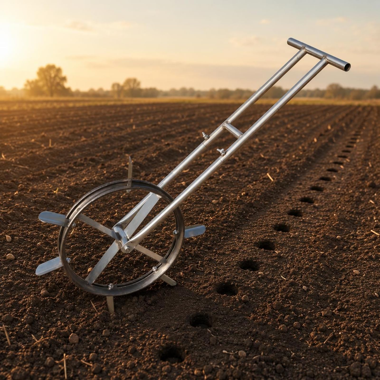 perfeclan Dispositivo de Siembra Ajustable Herramienta Manual para Hileras Abreagujeros de Campo Rueda Cultivadora con Dientes Implemento de Metal con Control Preciso Adecuado para Granja Campo