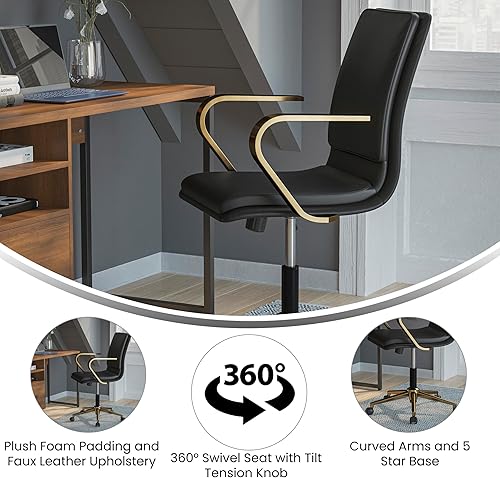 Miniatura 53 de Flash Furniture James Silla ejecutiva de oficina de diseño con respaldo medio, tapicería LeatherSoft gris topo, base y brazos cromados cepillados,