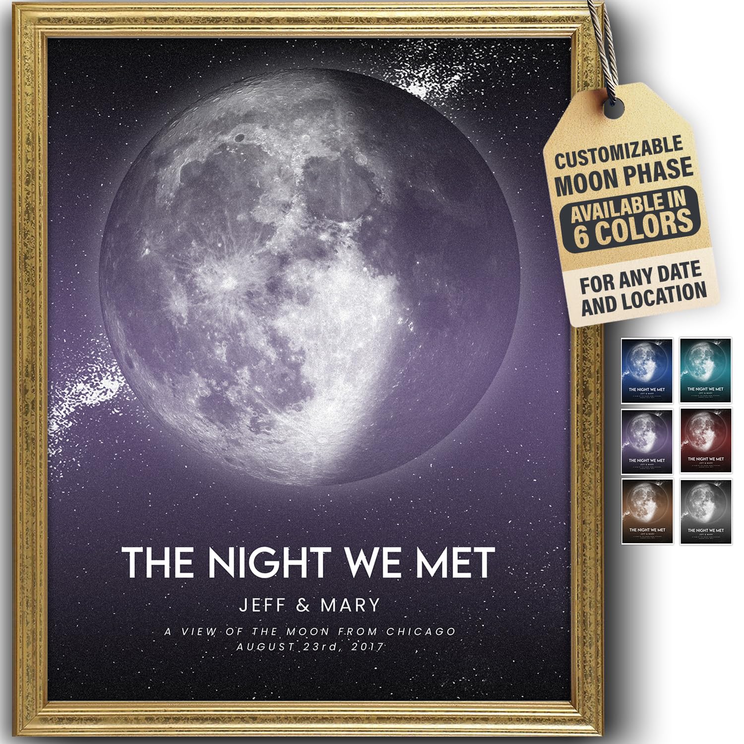 Custom Moon Phase Gift for Specific Date | Romantic Gifts for Her | Gifts for Husband | Personalized Night Sky | Paper Anniversary | (e.g. Wedding,