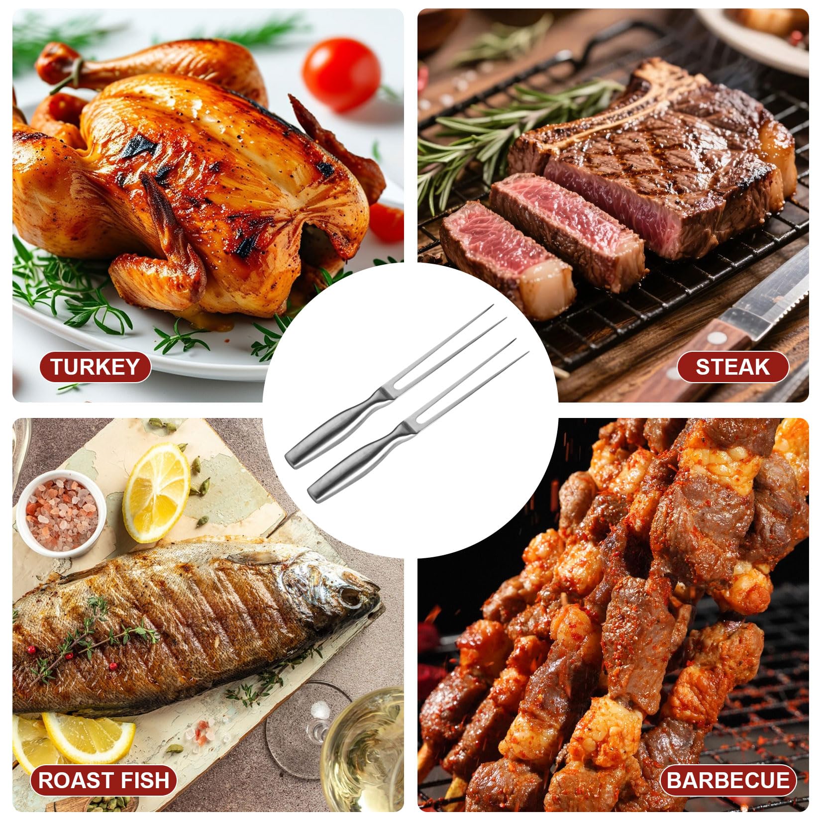 2 Pcs Tenedor para Carne de Acero Inoxidable, Tenedores de Pale con Mango, Tenedor de Carne de Acero Inoxidable para asar, trinchar, cocinar, preparar pavo, asar carnes y cenas
