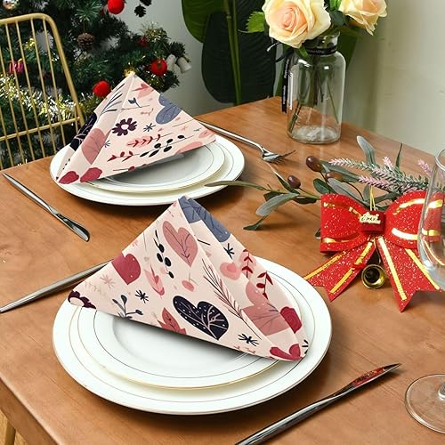 Miniatura 5 de Burbuja Juego de 6 servilletas de tela de corazón de San Valentín, 20 x 20 pulgadas, lavables, decorativas, para cenas familiares, bodas, fiestas,