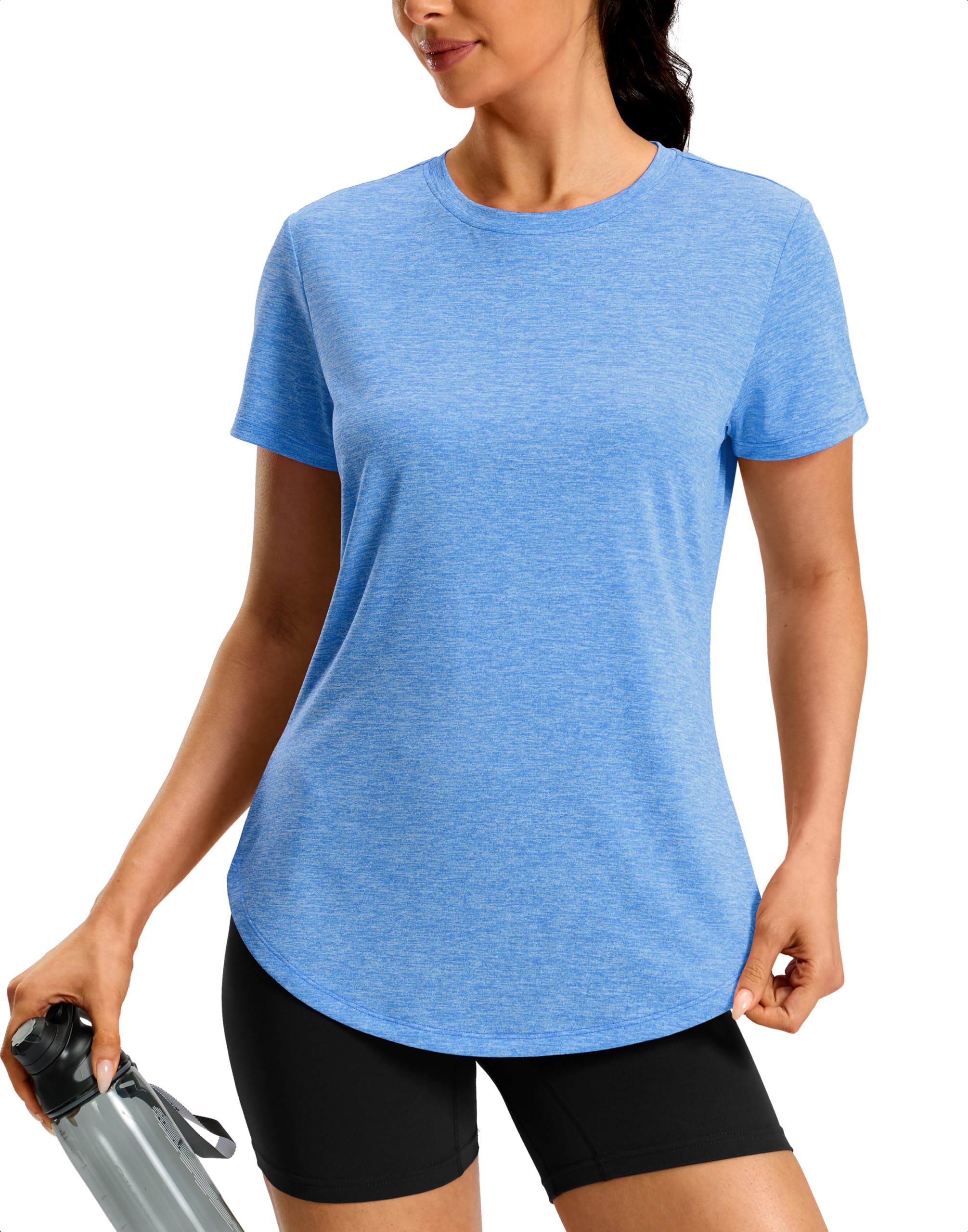 Women's Workout Shirts Bum-Covering Length Lightweight Short Sleeve Dry Fit Athletic Hiking Running Summer Tops for Women — view 7