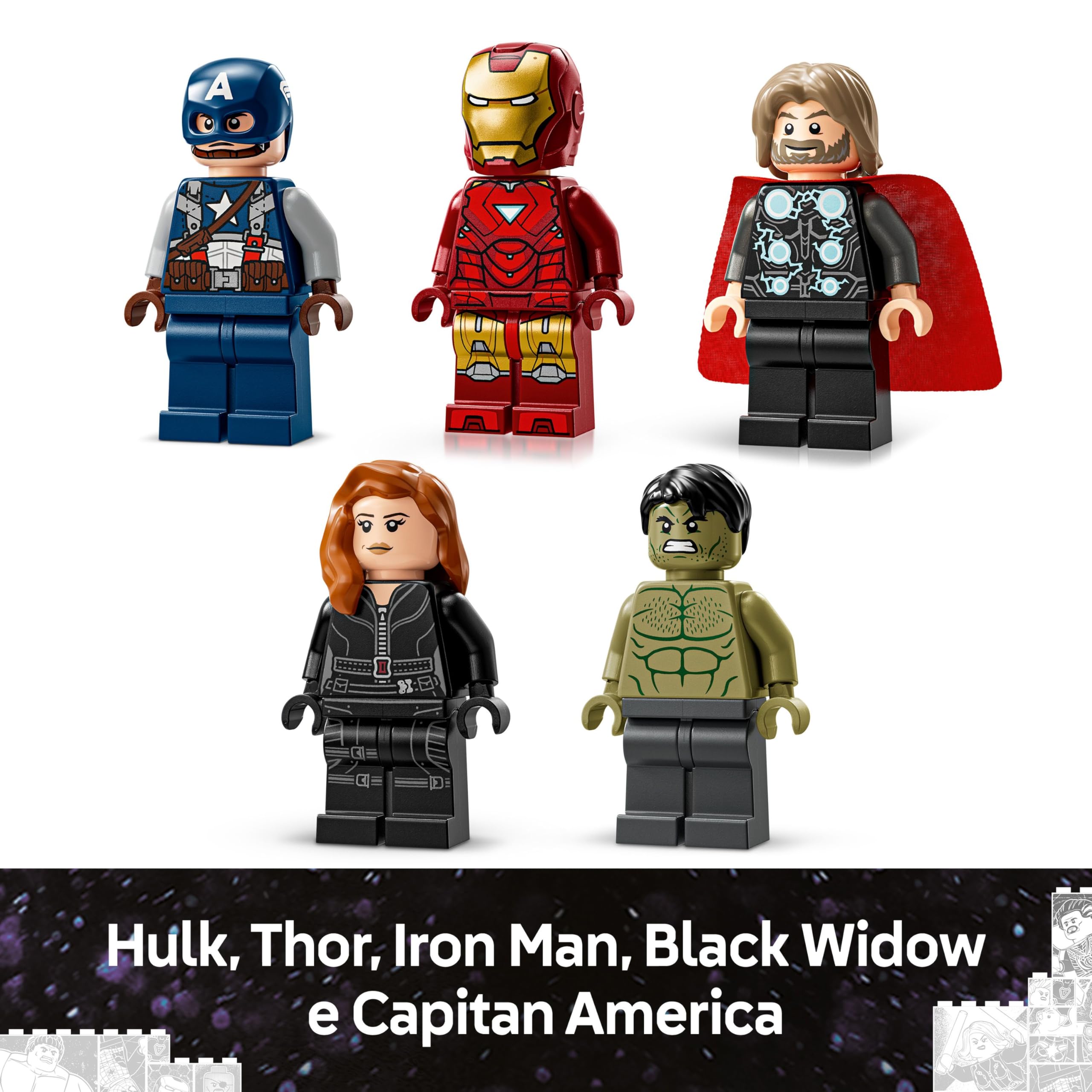 LEGO Logo e Minifigure MARVEL - Modellino da Costruire con Supereroi Leggende di Hulk, Thor, Iron Man, Black Widow e Captain America Giocattolo, Giochi per Bambini da 12 Anni da Collezione 76313